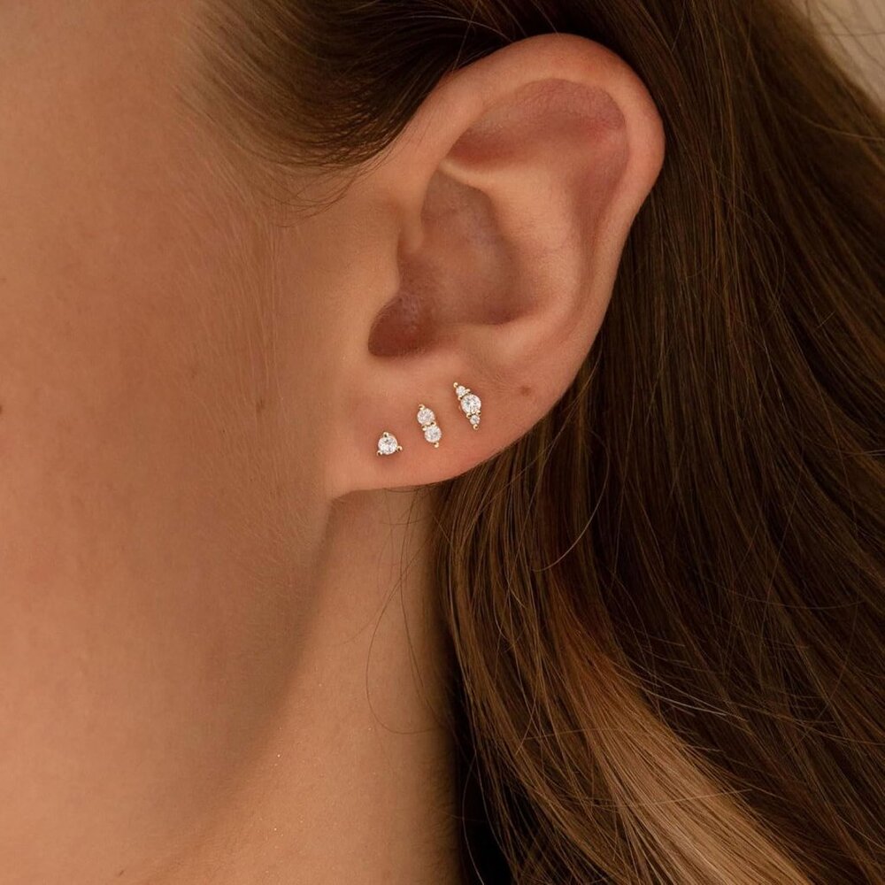 Tiny 14k Gold/Silver Flat Back Stud Earrings For … - image 6